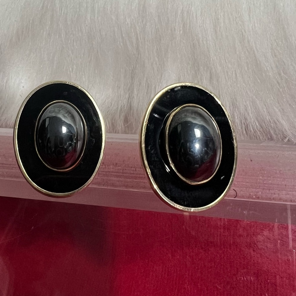 14K Black Onyx Cabochon Vintage 🖤💛